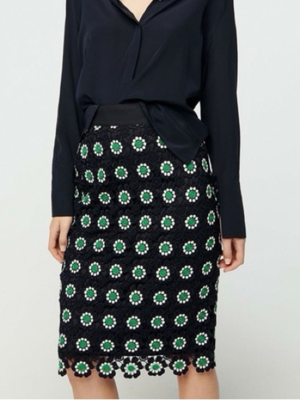 J Crew navy blue/green crochet skirt sz 12